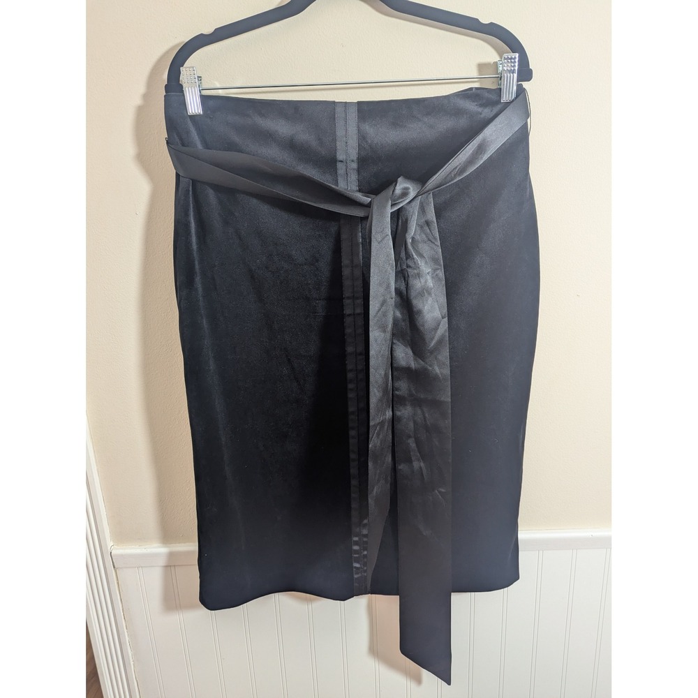New York & Company Pencil Skirt Womens 12 Black New Velvet Satin Sash Tie